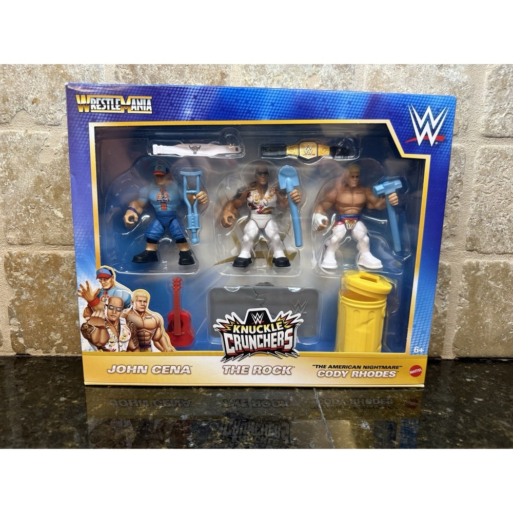 WrestleMania Knuckle Crunchers John Cena The Rock Cody Rhodes 2024 - NEW